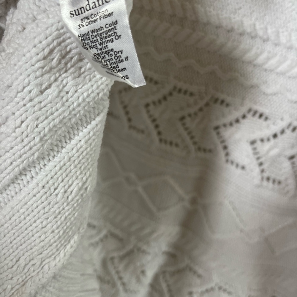 Sundance Woman’s “Rita” 100% Cotton Sweater White Cable Knit Sweater Size Large - Picture 6 of 6
